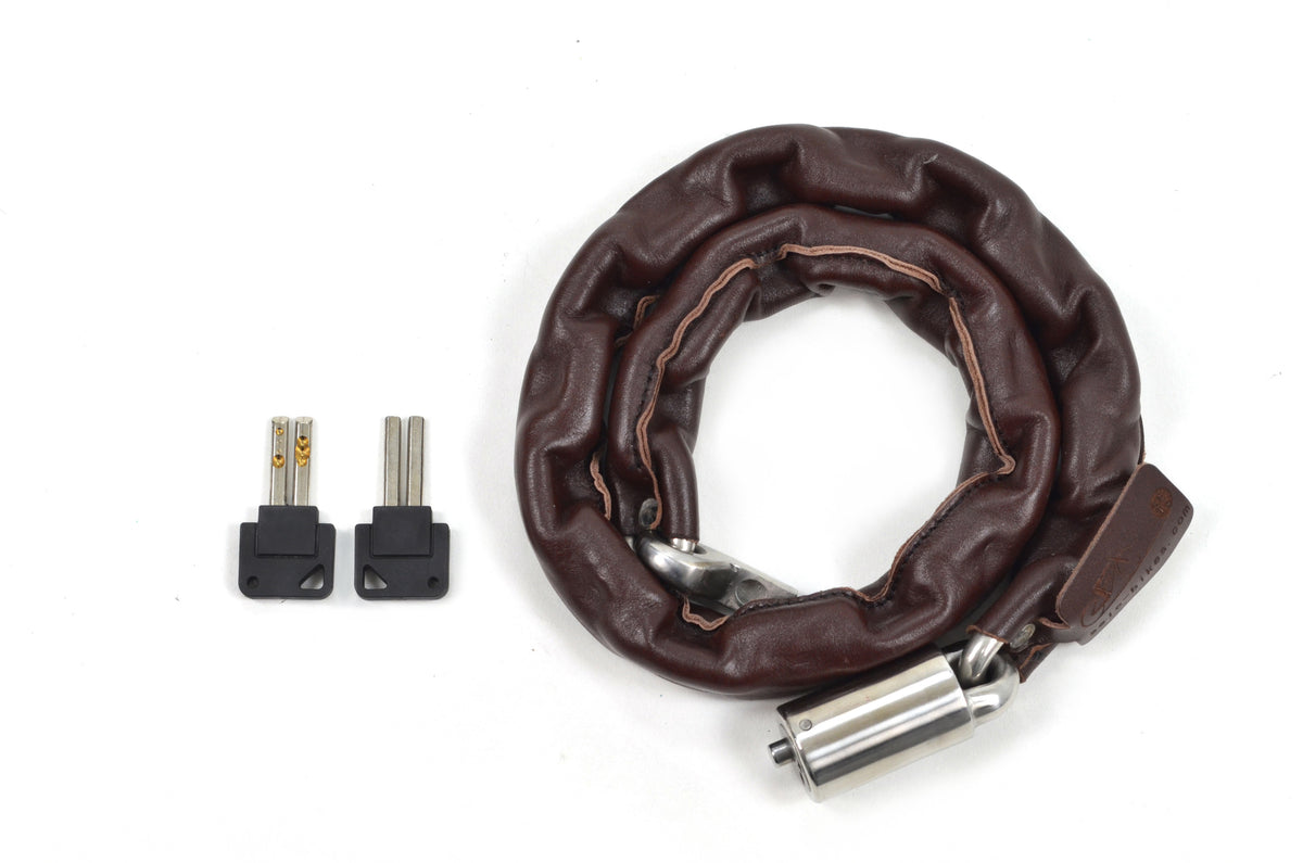 Leather password chain lock — Brown