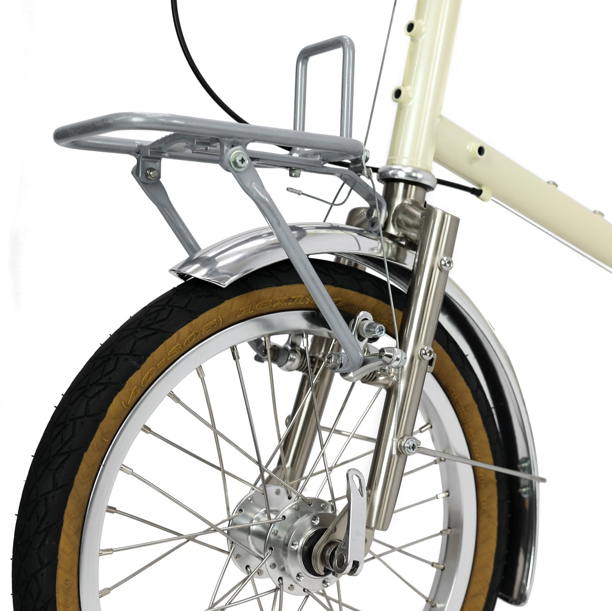 miniQ Lite — 16-Inch 9-Speed Detachable-Frame Bike — Front rack and wheel
