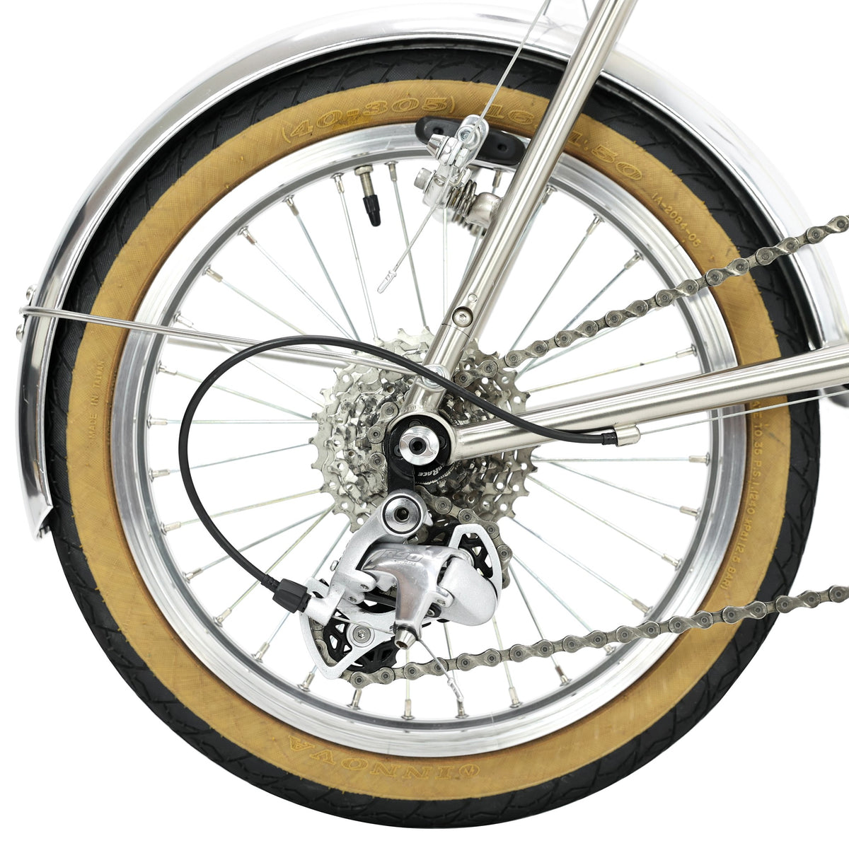 miniQ Lite — 16-Inch 9-Speed Detachable-Frame Bike — Rear wheel and derailleur