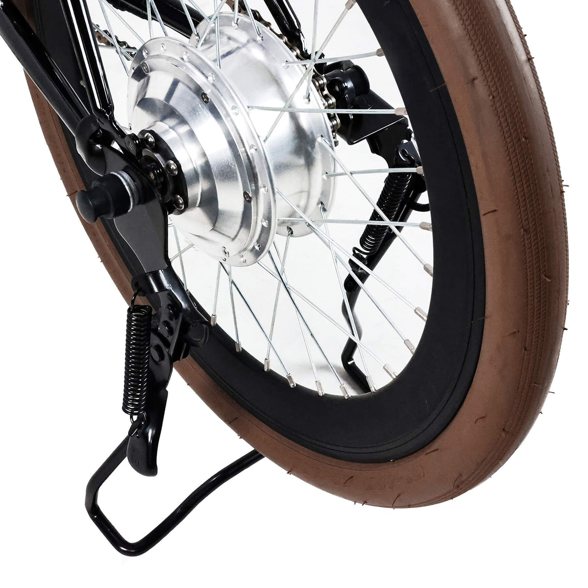 miniu bikestand fitted to a miniu, rear three-quarter view