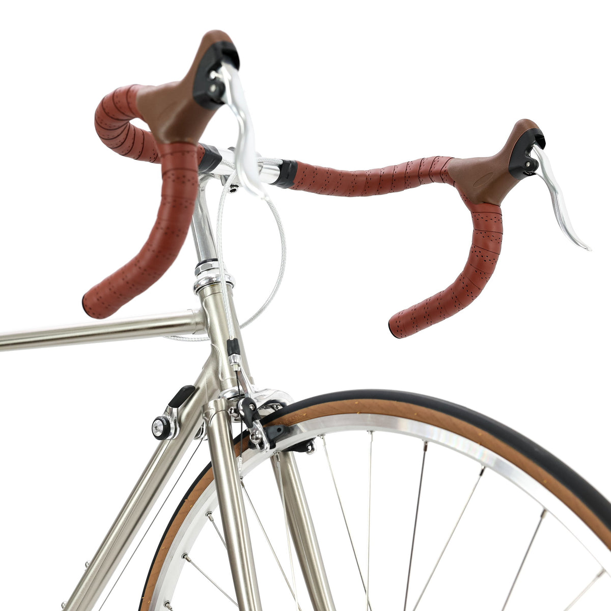 Retro Road Lite — 10-Speed Steel Road Bike — Drop handlebar and brake lever detail