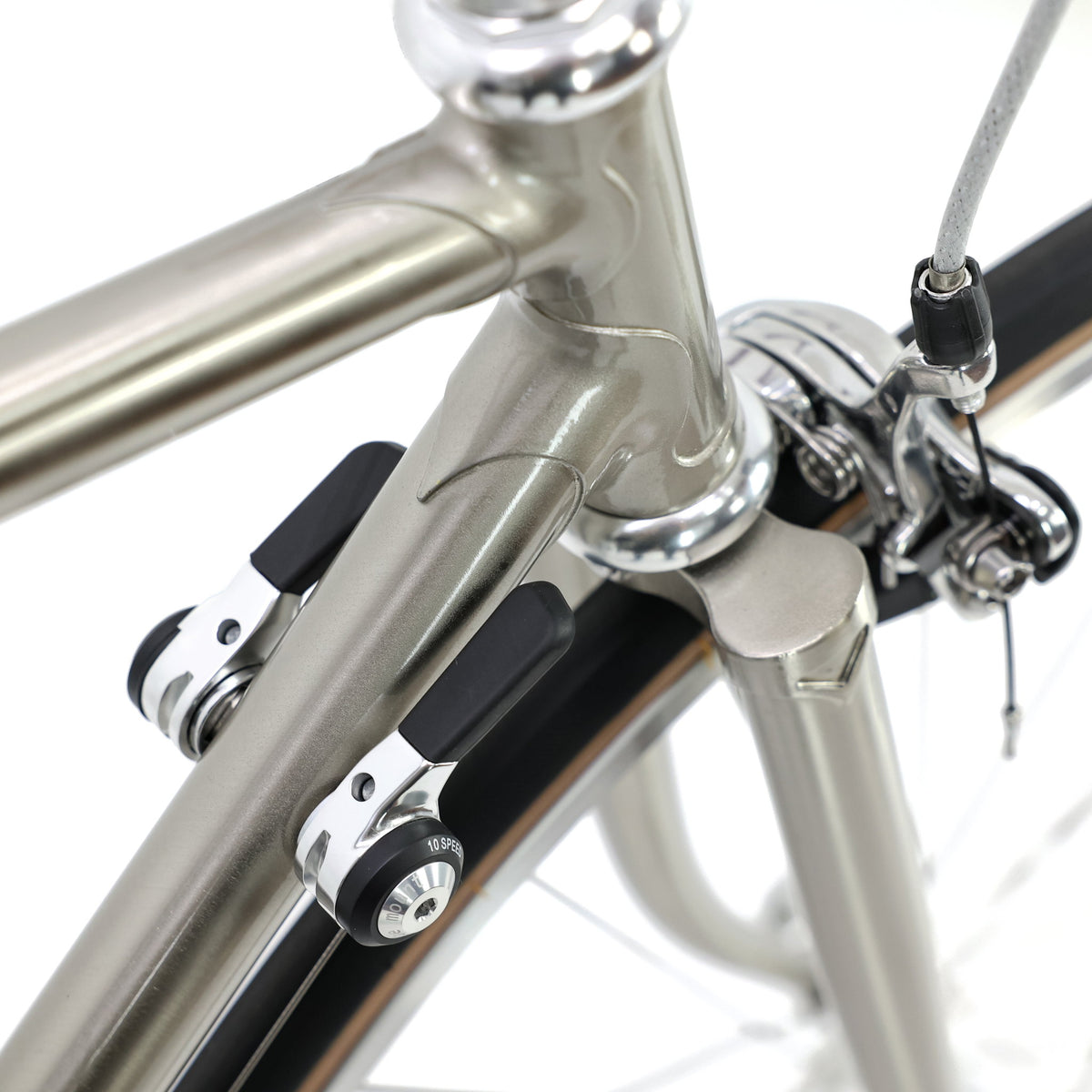 Retro Road Lite — 10-Speed Steel Road Bike — Stem, headset and brake levers, top view