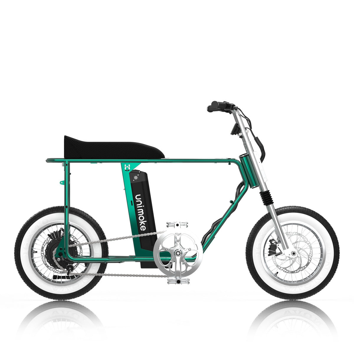 Unimoke minibike Clear Coat Beetle green, side profile