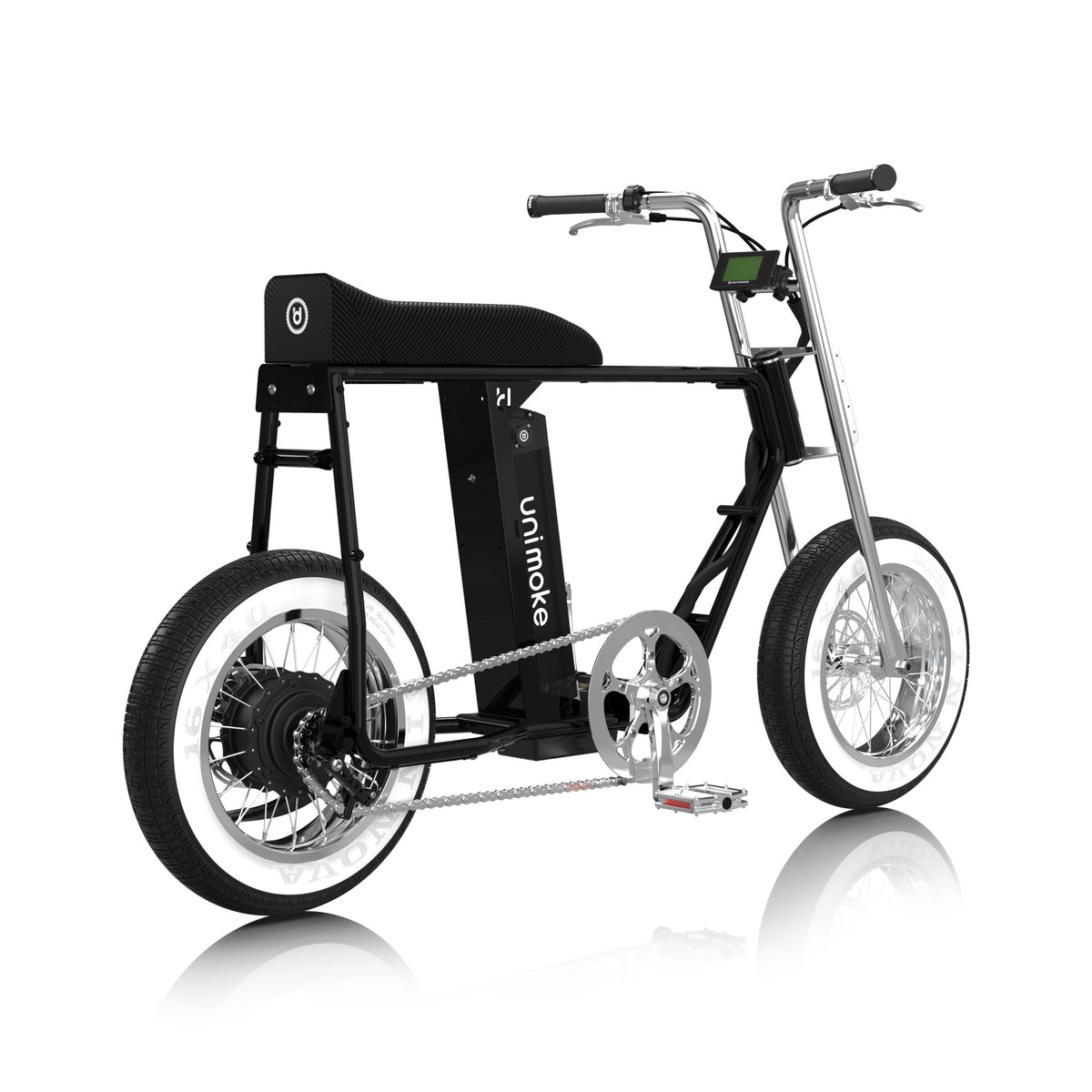 Unimoke minibike Pearl black, rear three-quarter view
