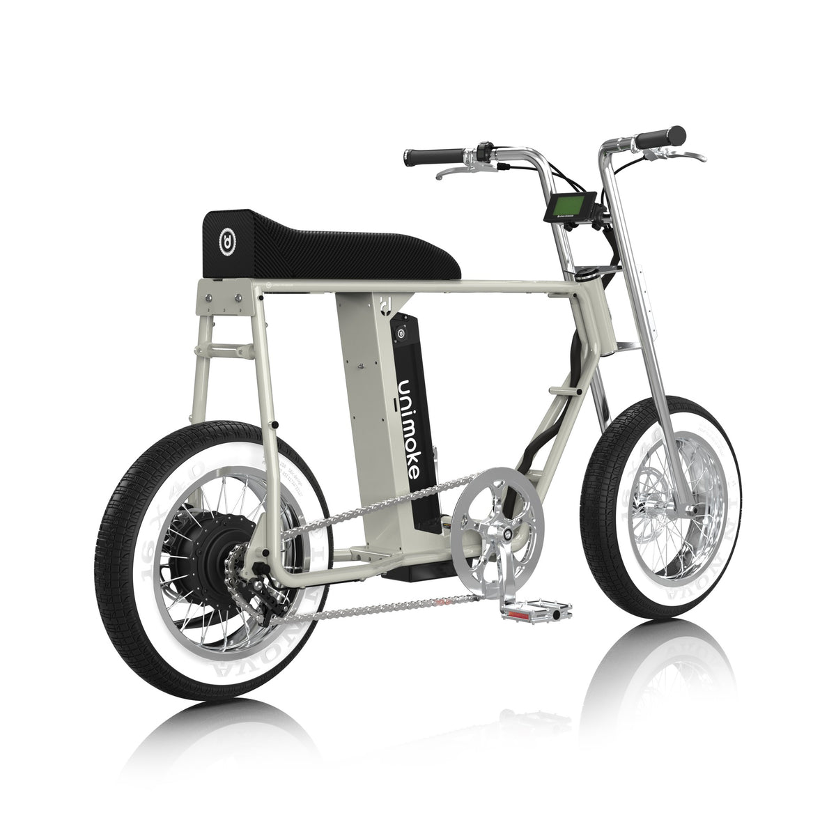 Unimoke minibike Sea salt grey, rear three-quarter view