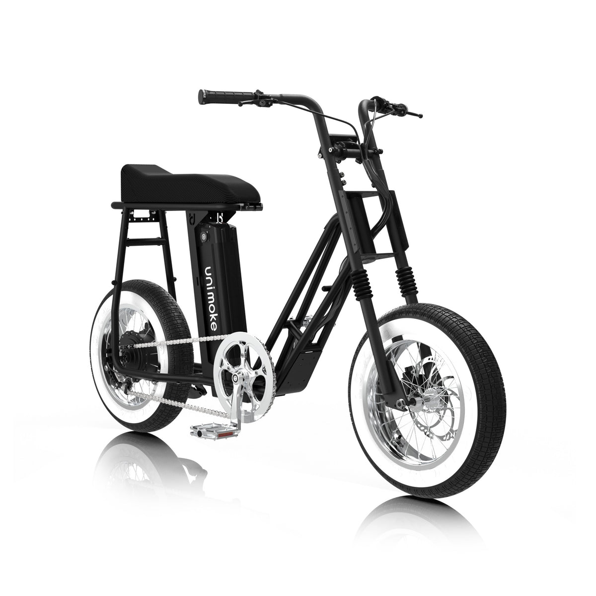 Unimoke miniswing Clear Coat Matte black, front three-quarter view