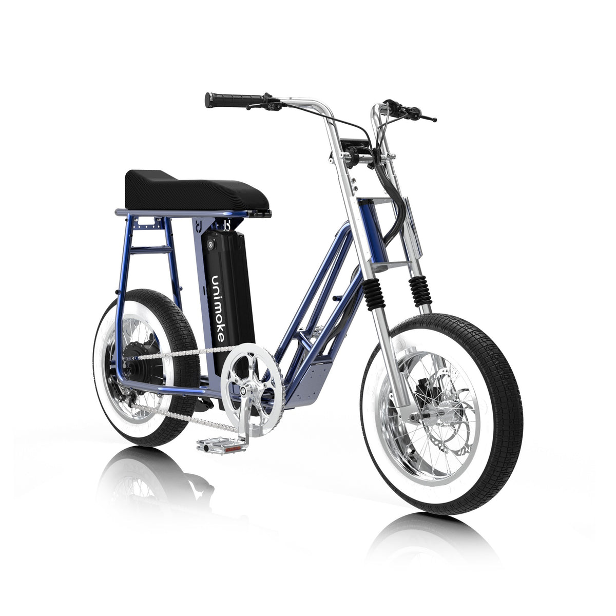 Unimoke miniswing Clear Coat Sapphire blue, front three-quarter view